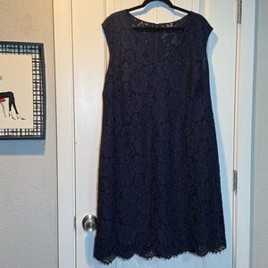 Lauren Ralph Lauren Sleeveless Navy Lace V-Neck Sheath Dress- size 16